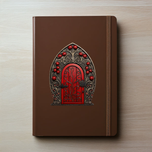 Red Berry Bush Fairy Door decal on notebook