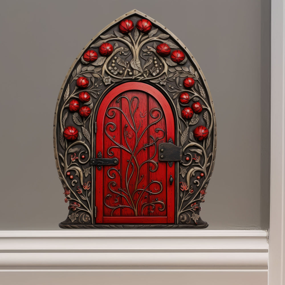 Red Berry Bush Fairy Door decal on wall