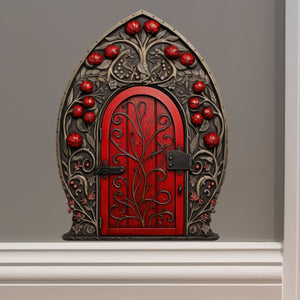 Red Berry Bush Fairy Door decal on wall