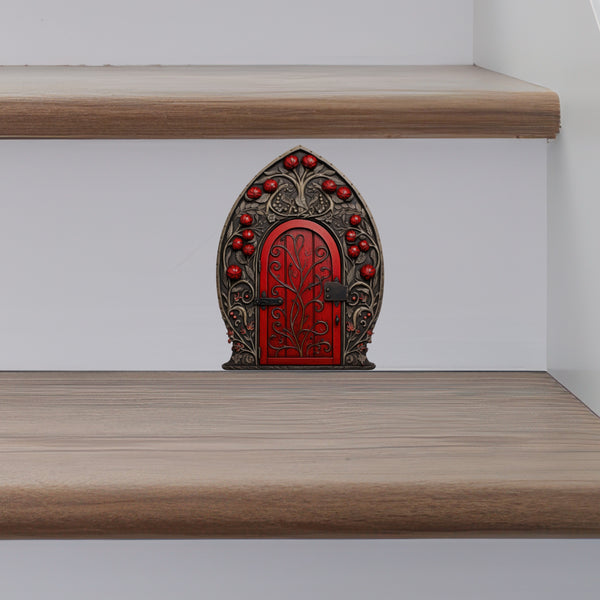 Red Berry Bush Fairy Door decal on stairs