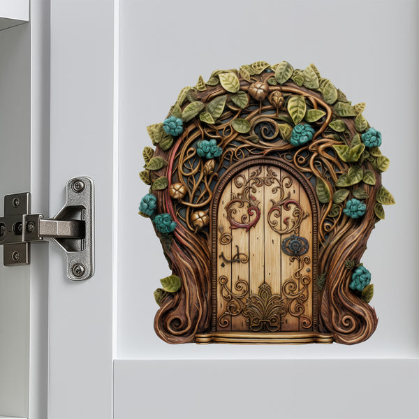 Vines and Flowers Fairy Door decal on cabinet