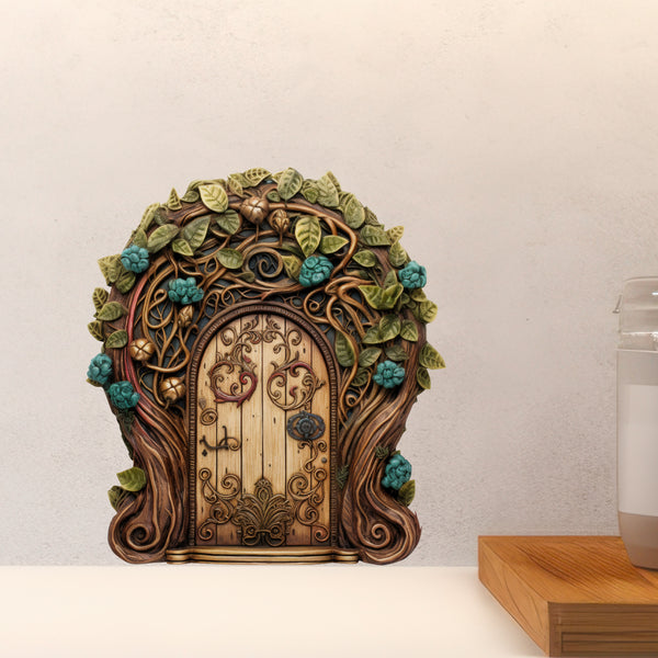 Vines and Flowers Fairy Door decal above countertop