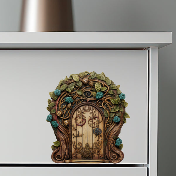 Vines and Flowers Fairy Door decal ON DRESSER