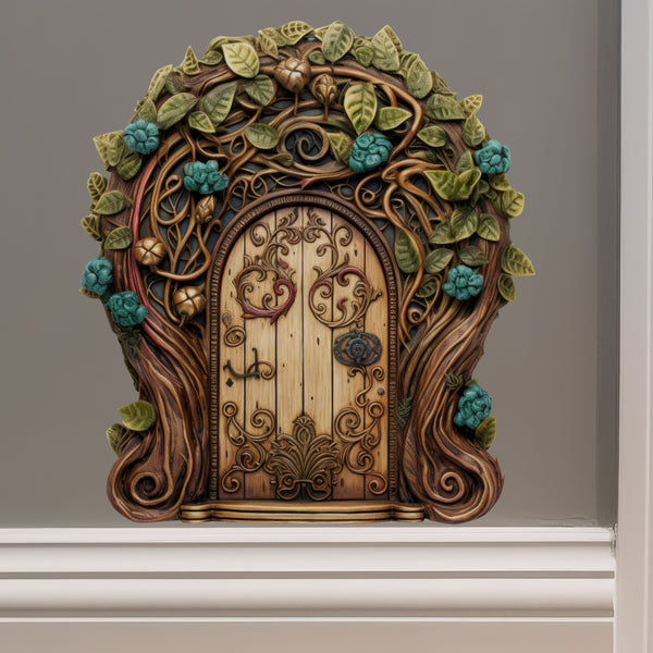 Vines and Flowers Fairy Door decal on wall