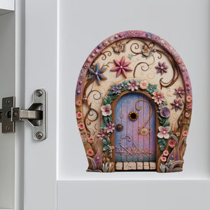 Pretty Pink Flowers Fairy Door decal on cabinet