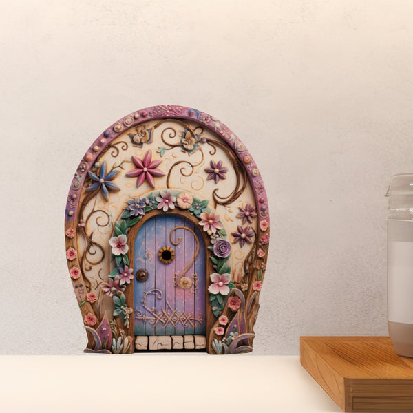Pretty Pink Flowers Fairy Door decal above countertop