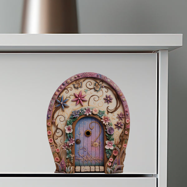 Pretty Pink Flowers Fairy Door decal on dresser