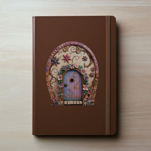 Pretty Pink Flowers Fairy Door decal on notebook