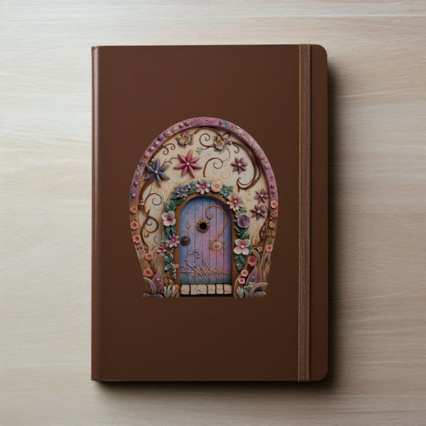 Pretty Pink Flowers Fairy Door decal on notebook