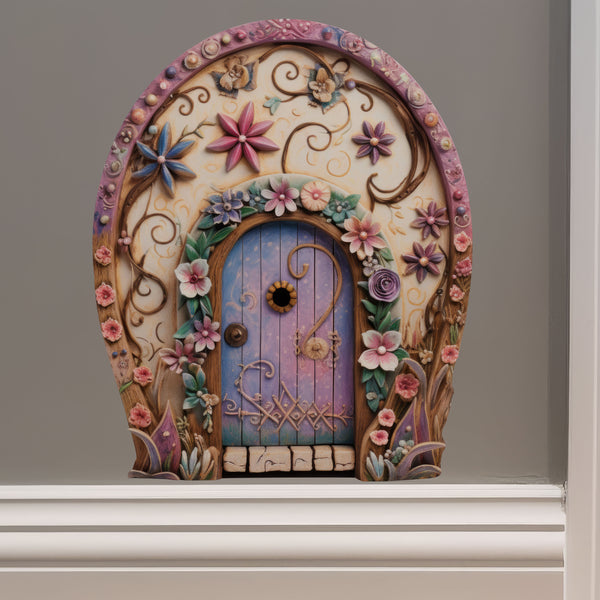 Pretty Pink Flowers Fairy Door decal on door