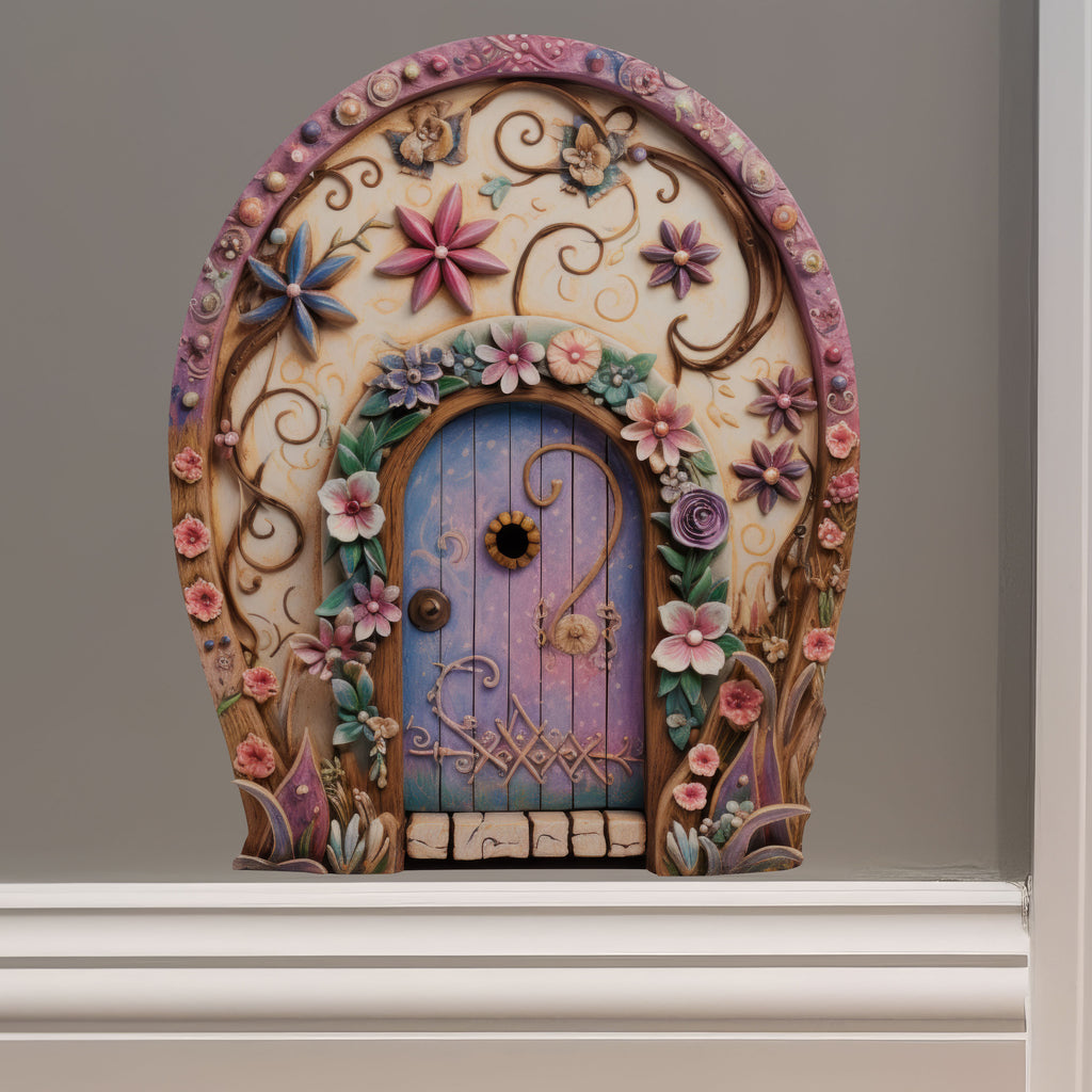 Pretty Pink Flowers Fairy Door decal on door