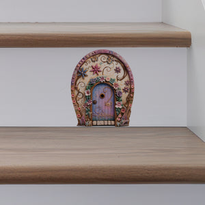 Pretty Pink Flowers Fairy Door decal on on stairs