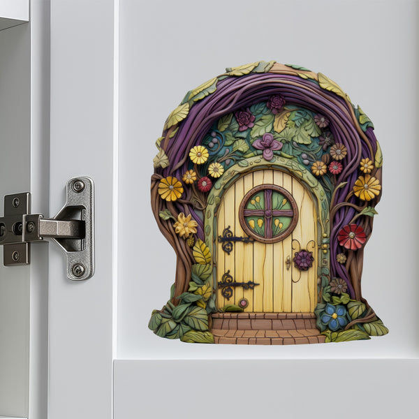Purple Tree and Flowers Fairy Door decal pm cabinet