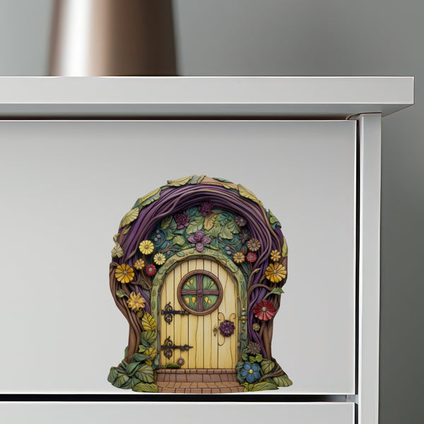 Purple Tree and Flowers Fairy Door decal on dresser