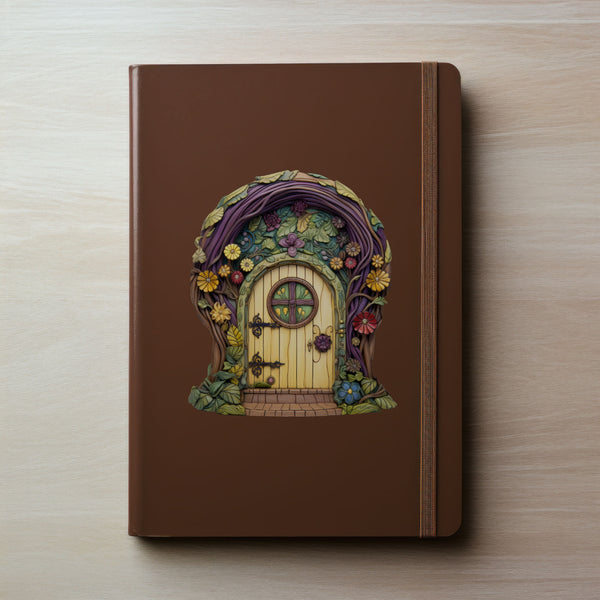 Purple Tree and Flowers Fairy Door decal on notebook