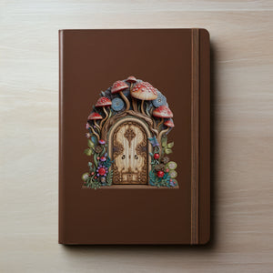 Mushroom Forest Fairy Door decal on notebook