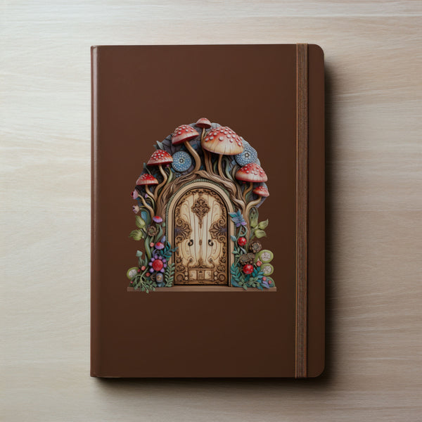 Mushroom Forest Fairy Door decal on notebook