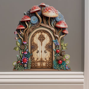 Mushroom Forest Fairy Door decal on wall