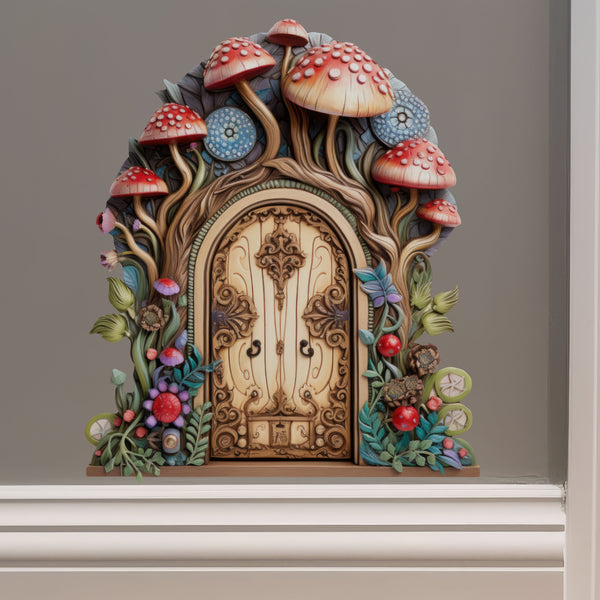 Mushroom Forest Fairy Door decal on wall