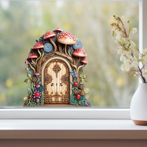 Mushroom Forest Fairy Door decal on window