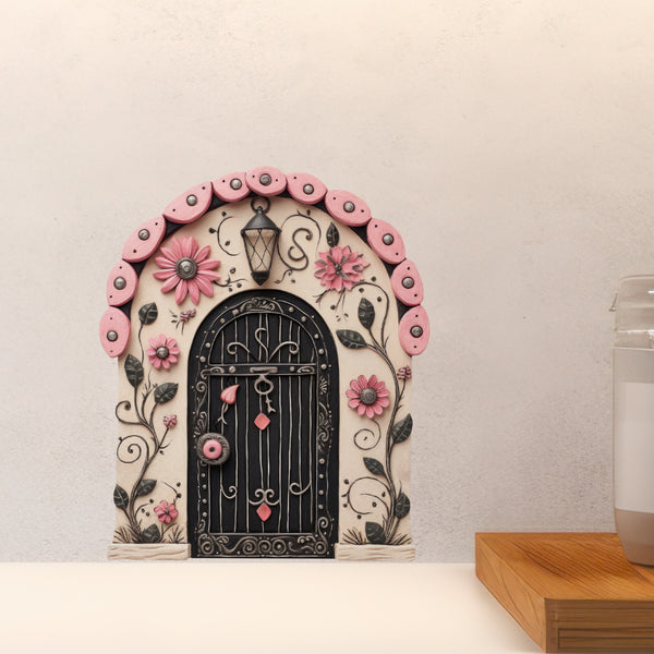 Pastel Pink Flowers Fairy Door decal above countertop