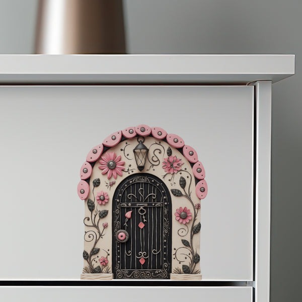 Pastel Pink Flowers Fairy Door decal dresser