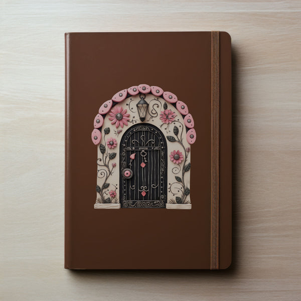 Pastel Pink Flowers Fairy Door decal on notebook