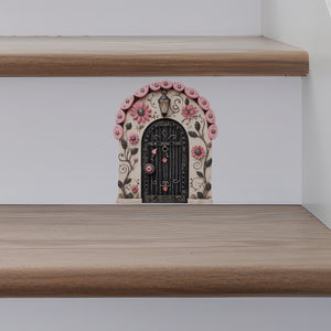 Pastel Pink Flowers Fairy Door decal on stairs