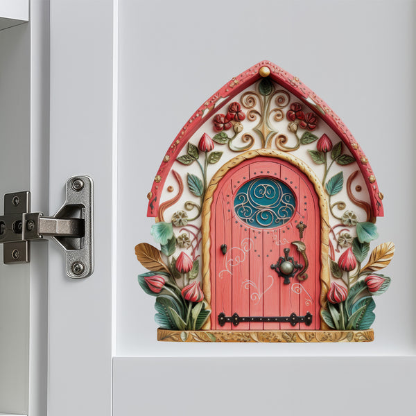 Rose Fairy Door decal on cabinet