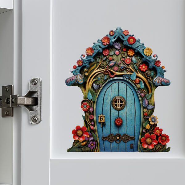 Flower Garden Fairy Door decal on cabinet