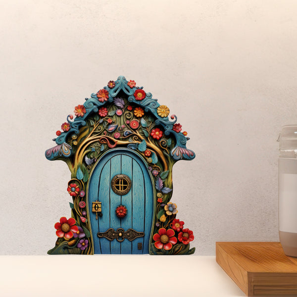 Flower Garden Fairy Door decal above countertop