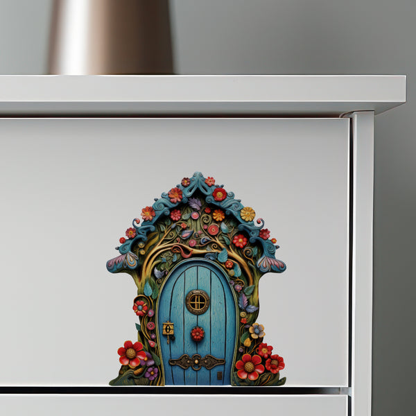 Flower Garden Fairy Door decal on dresser