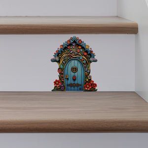Flower Garden Fairy Door decal on stairs