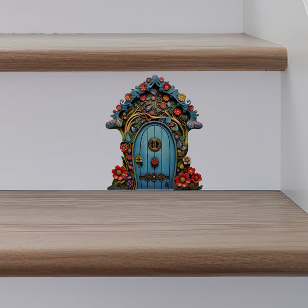 Flower Garden Fairy Door decal on stairs