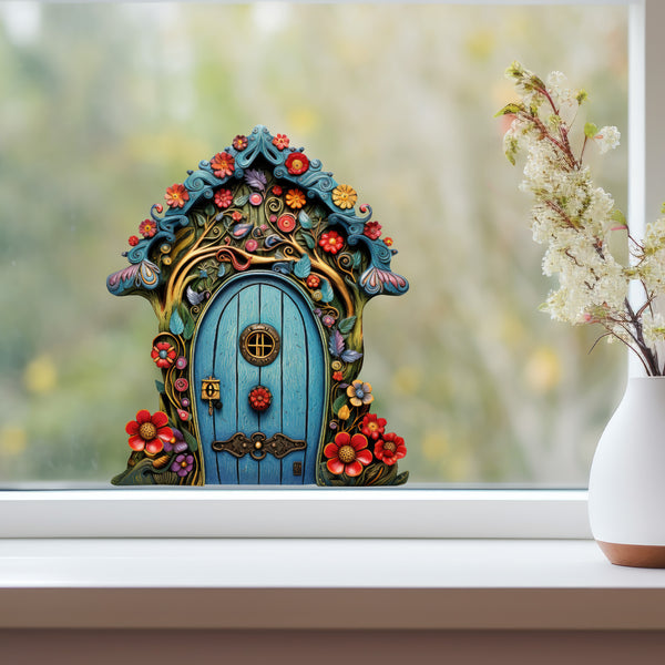 Flower Garden Fairy Door decal on window