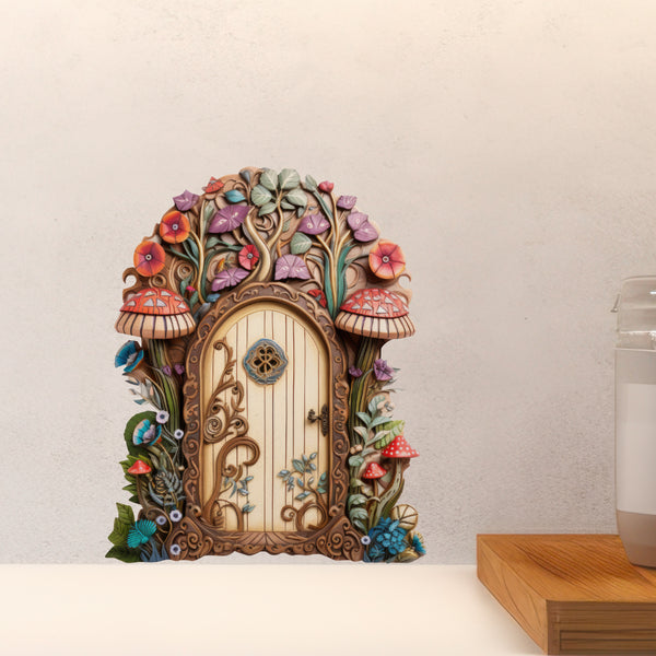 Flowers and Mushrooms Fairy Door decal above countertop