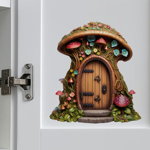 Mushroom Top Fairy Door decal on cabinet