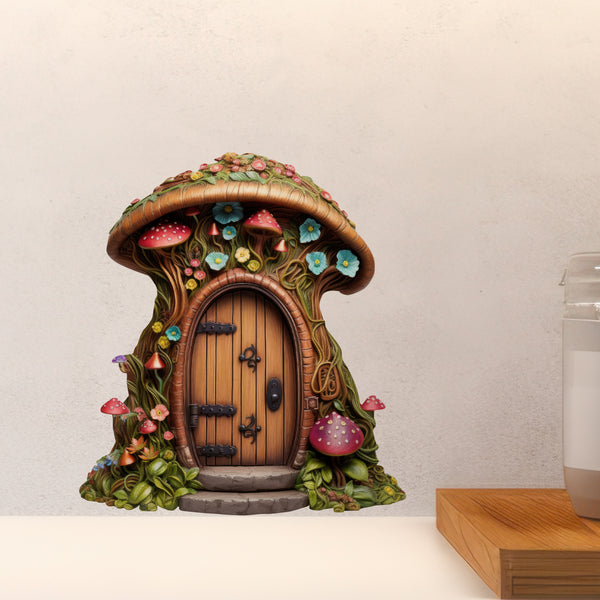 Mushroom Top Fairy Door decal above countertop
