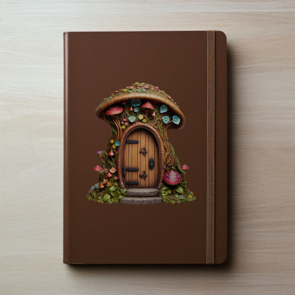 Mushroom Top Fairy Door decal on notebook