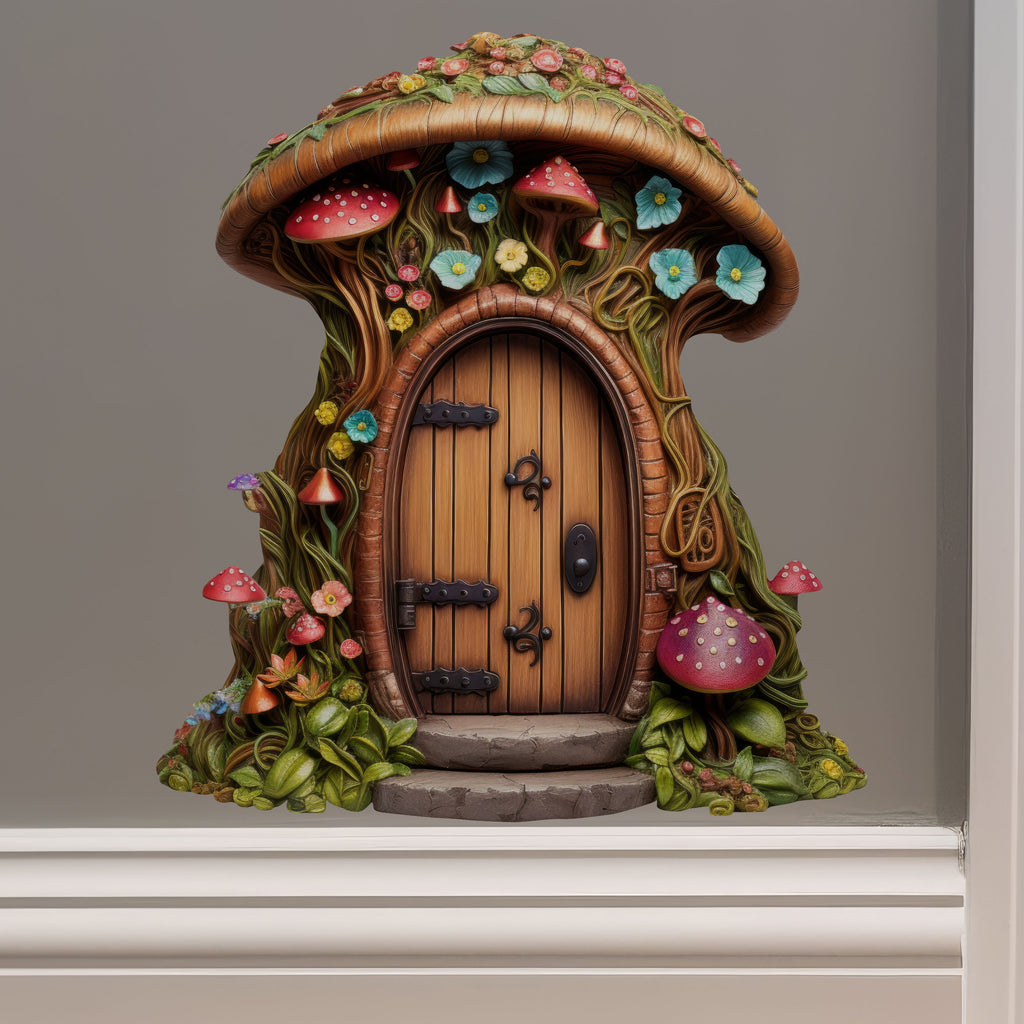 Mushroom Top Fairy Door decal on wall