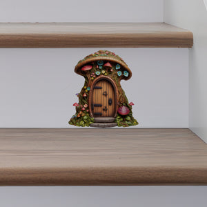 Mushroom Top Fairy Door decal on stairs