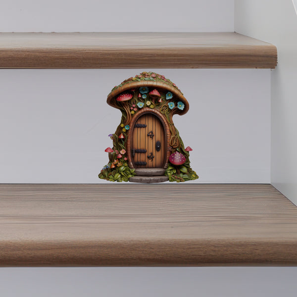 Mushroom Top Fairy Door decal on stairs