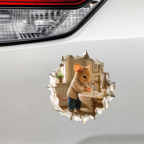 Hand Washing Bathroom Mouse in Mouse Hole Decal