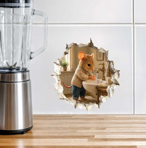 Hand Washing Bathroom Mouse in Mouse Hole Decal