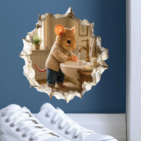 Hand Washing Bathroom Mouse in Mouse Hole Decal