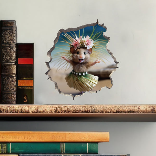 Luau Mouse in Mouse Hole Decal with books
