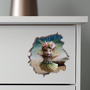 Luau Mouse in Mouse Hole Decal on dresser