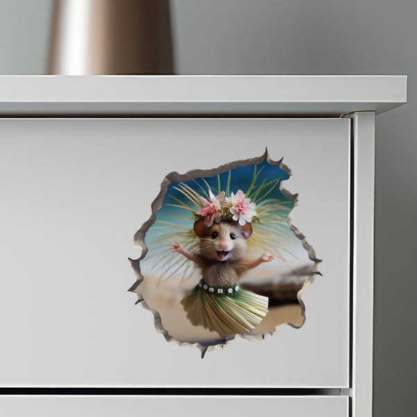 Luau Mouse in Mouse Hole Decal on dresser