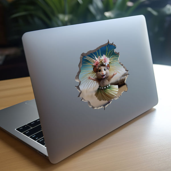 Luau Mouse in Mouse Hole Decal on laptop