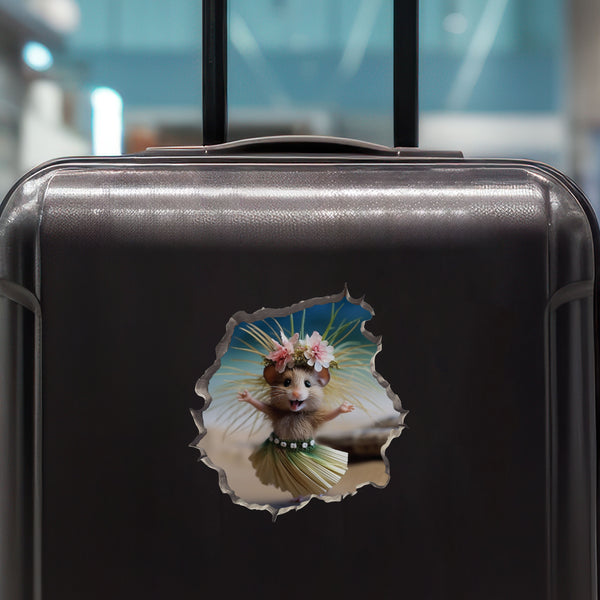 Luau Mouse in Mouse Hole Decal on luggage